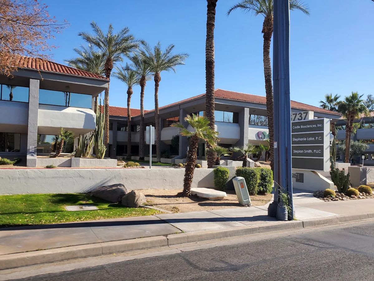 The office building at 3737 North 7th Street, Phoenix, with the building directory sign listing Stephanie Lake, P.C.
